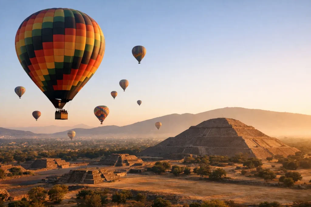 Mejor hora para un vuelo en globo Teotihuacán