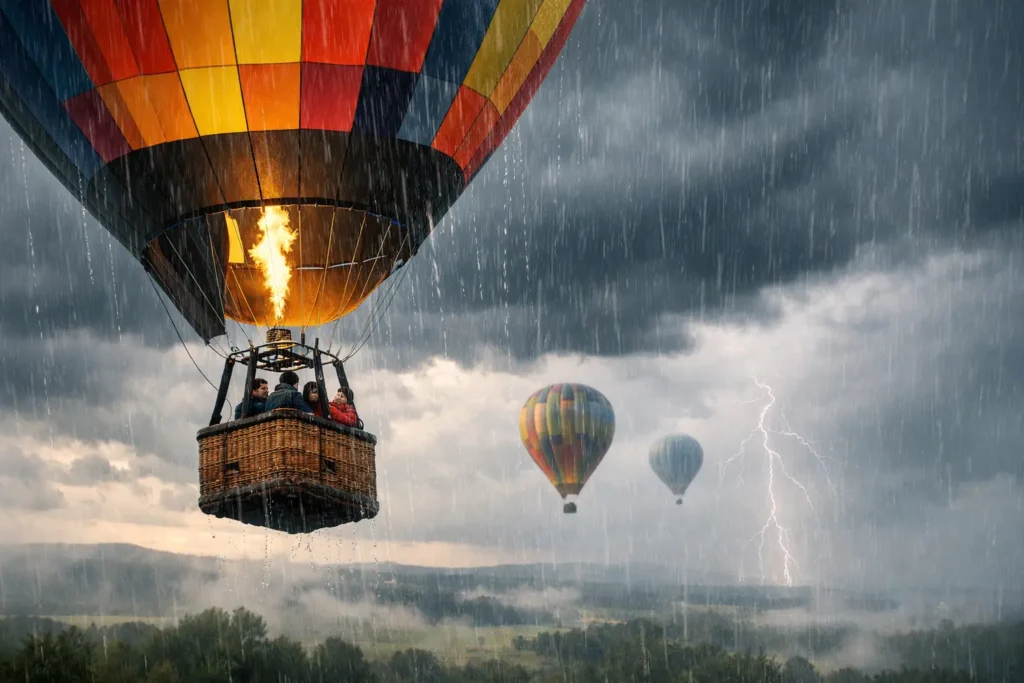 Qué pasa si llueve durante un vuelo en globo