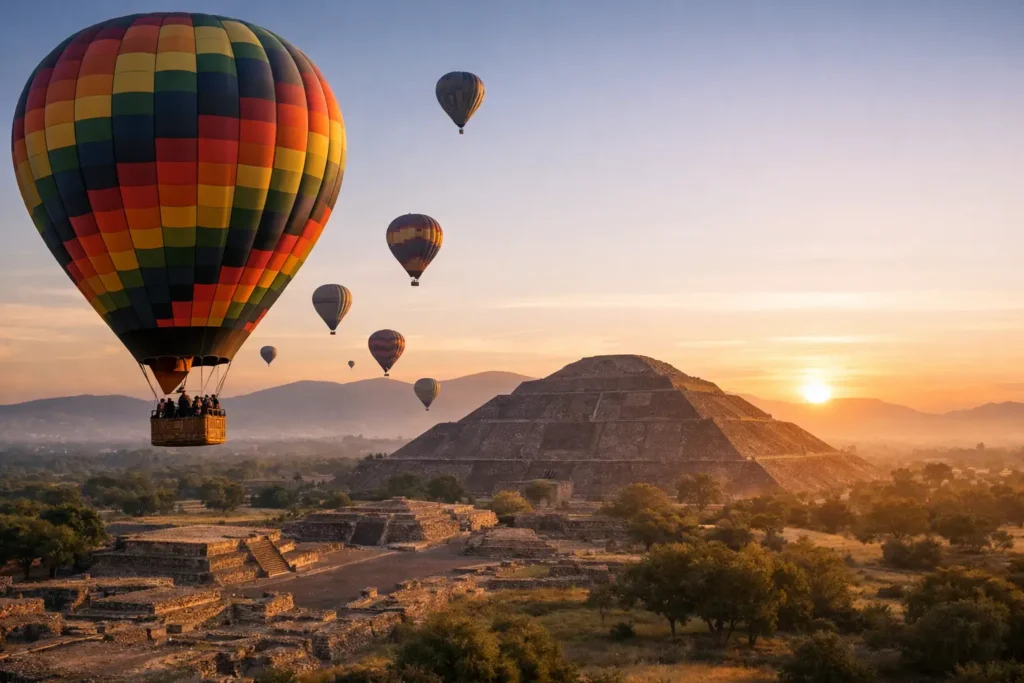 Tour cultural con globo en Teotihuacán al amanecer