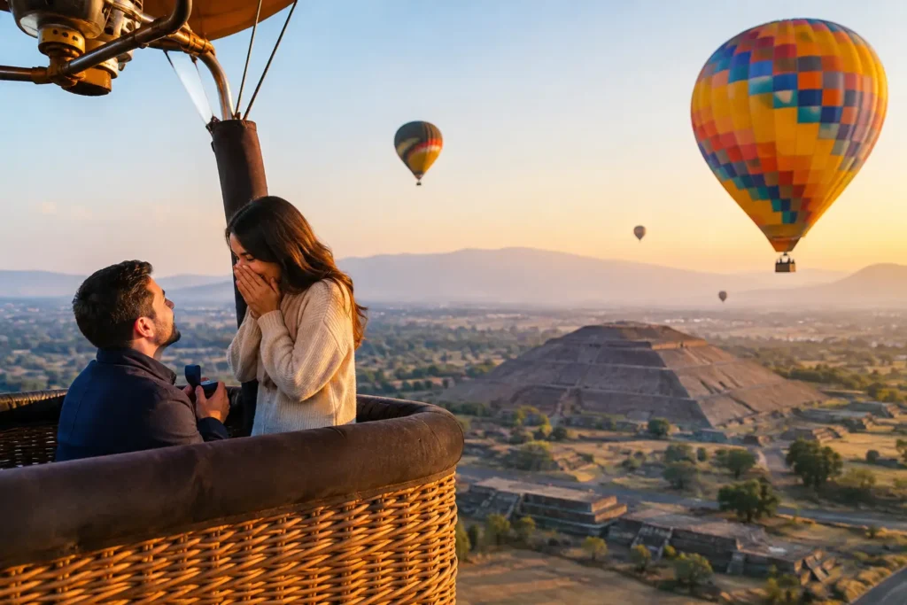 Propuesta de matrimonio en globo en Teotihuacán